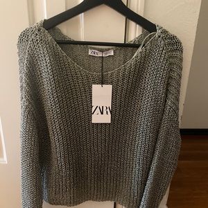 Off the shoulder mesh khaki Zara sweater